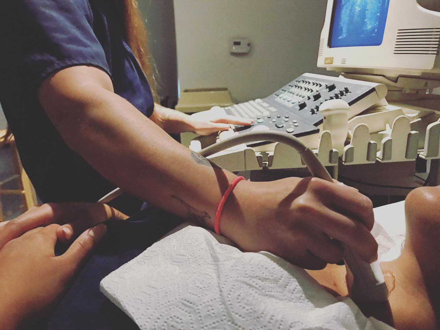 Students in our Ultrasound-Vascular Tech class in Orange County scan each other in small hands-on labs.